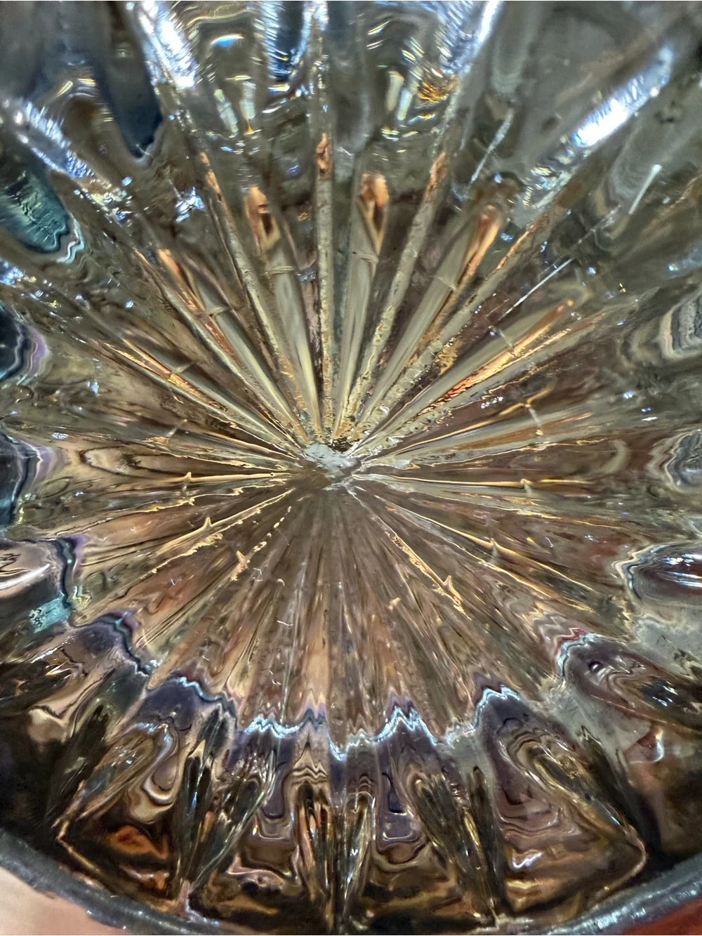 VTG Imperial Carnival Glass Scroll Flower Panels Vase Smoke Peacock 10”